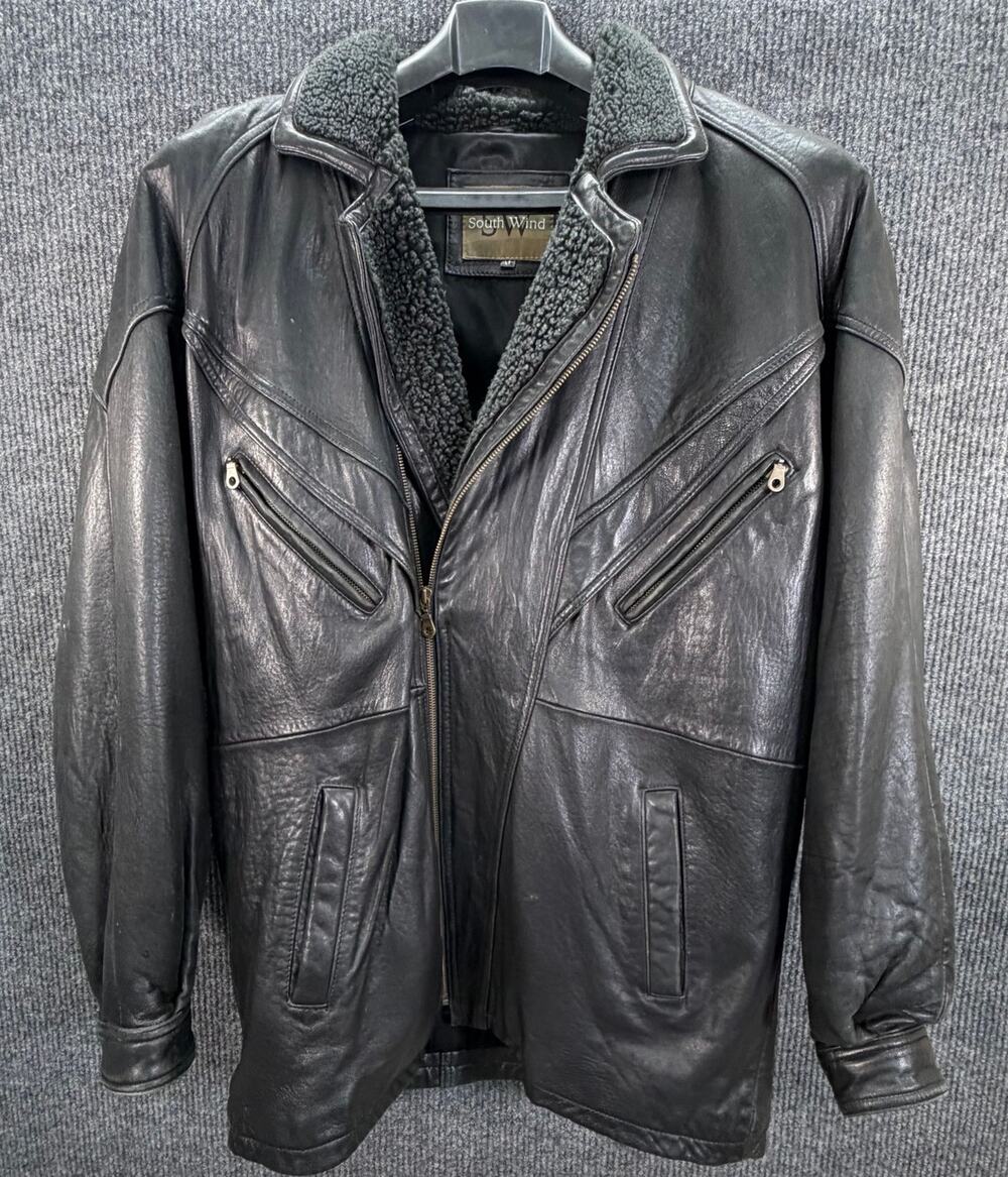 SouthWind Leather Car Coat Men Large Tall LT Black Long Jacket